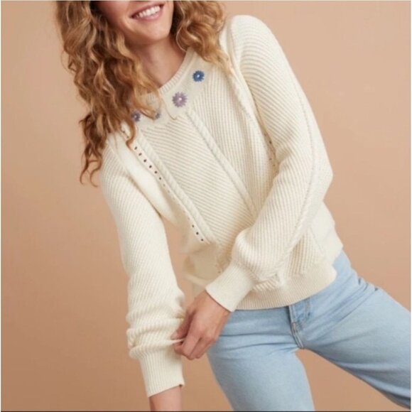 Marine Layer Jada Crewneck womens sweater ivory sz Medium pullover knit new - Picture 16 of 16
